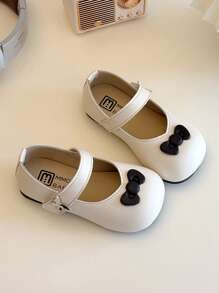 1 双女童休闲舒适平底鞋，甜美蝴蝶结装饰，耐磨防滑儿童时尚乐福鞋适合所有季节 - 米色 - 查看 2
