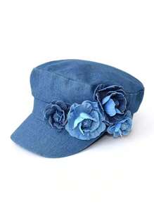 1pc Women's Washed Denim Beret Hat With Flower Embroidery, Fashion Minimalist Artist Hat, Elegant Retro Flat Top Octagonal Cap Suitable For Spring/Summer Outdoor, Shopping