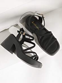 Women's Thick Sole High Heel Ankle Strap Sandals With Elegant Chunky Platform, Summer - Black - View 7