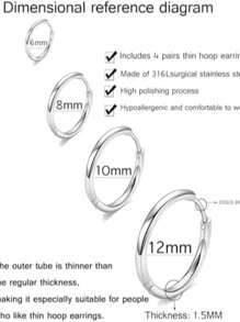 316L Surgical Stainless Steel Huggie Hoop Earrings 6mm 8mm 10mm 11mm 12mm 14mm Hypoallergenic Earrings Hoop Cartilage Helix Lobes Hinged Sleeper Earrings For Men Women
