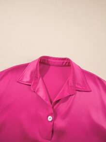 Vestito estivo da donna a maniche corte, con collo a bottoni, taglio morbido, fluido e casual, con tasche, adatto per spiaggia e uso quotidiano - Fucsia - Visualizzare 10