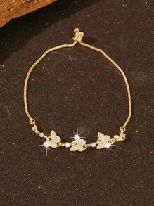 1pc Elegant Fashion Butterfly Zirconia Inlaid Adjustable Pull String Bracelet, Minimalist Luxury Feel