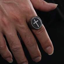 1Piece Stainless Steel Vintage Oval Chain And Christian God Blessing Cross Signet Ring For Man