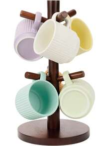 Wood Mug Tree 1 Pack, Steady Mug Organizer Stand For Countertop, Mug Holder For Coffee Bar Accessories And Décor Organizer Station(MH271)