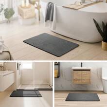 Large Stone Bath Mat For Bathroom 32 * 20 Non Slip Diatomaceous Earth Bath Mat, Magic Quick Dry Absorbent Bathroom Floor Shower Mat Water Absorbing Diatomite Stone Dying Bathmat Grey - Dark Grey - C - View 5