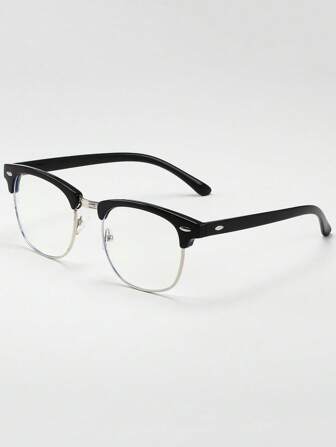 1 Pair Unisex PC Half-Frame Square Transparent Decorative Glasses, Suitable For Daily Office & Reading
