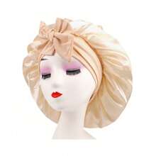 Silky Satin Sleep Bonnet For Women With Adjustable Bow Ties - Luxurious Hair Protection Cap For Curly/Natural Hair, Multi-Color Options, Soft Nighttime Hair Care Essential,Bonnet,Shower Cap,Hair Products And Accessories For Barber Salon Beauty Travel Essentials