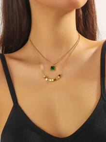 1pc Fashion Retro Layered Pendant Necklace With Butterfly, Heart, Pearl, Eye Charm Elements, Stainless Steel Gold Plated - Multi-layer - View 8