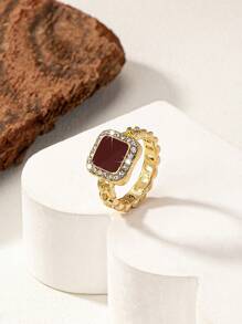 1pc Elegant Enamel Diamond Square Decorative Ring Suitable For Women, Parties, Gatherings, Dinner Events