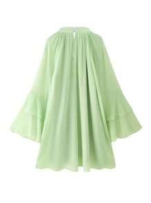 Damska elegancka szyfonowa kokardka z kołnierzykiem, swobodna, wakacyjna, warstwowa, falbaniasta, luźna sukienka, styl boho/boho, strój na wiosnę/lato