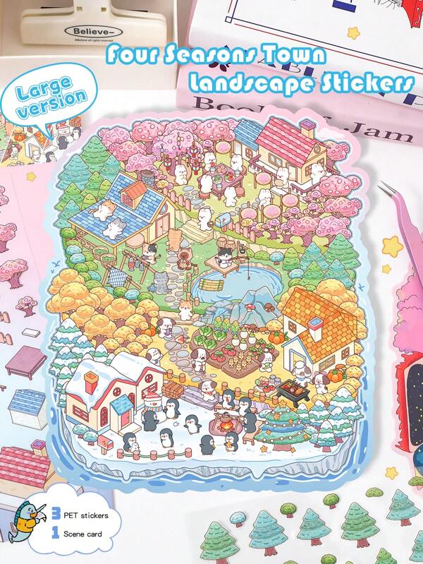 ملصقات ديكور منزلية ثلاثية الأبعاد كبيرة الحجم لل- DIY، ملصقات مشاهد، ملصقات مناظر طبيعية ثلاثية الأبعاد، ملصقات مناظر منزلية صغيرة، ملصقات دفتر، ملصقات مناظر منزلية صغيرة مصنفة يدويًا، قابلة لإعادة الاستخدام، متوفرة بأحجام متعددة