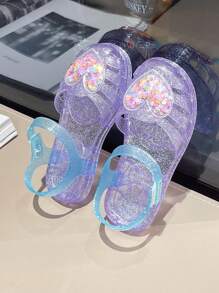 Fashion Kid Girls Princess Heart Charm Sandals, Jelly Hollow Breathable Summer Children Beach Shoes For Outdoor Play