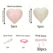 42 件铝制气球套装，带蝴蝶结和心形设计，适用于婚礼、生日派对、母亲节、洗礼装饰，适合室内和室外 - 彩色 - 查看 3