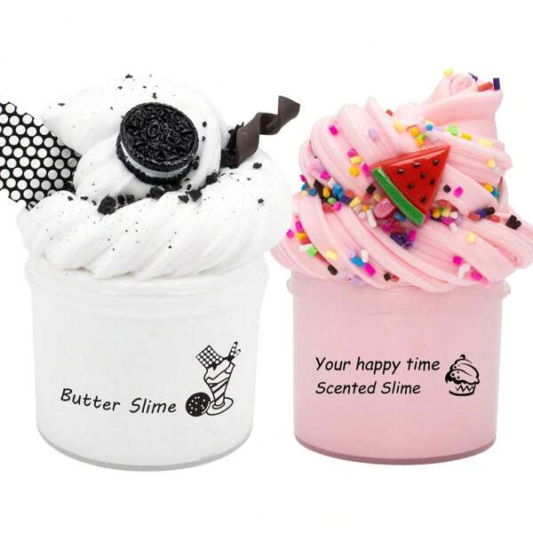 1 pieza de 100ML Slime blanco con olor a galleta y mantequilla - Slime con aroma a sandía, no pegajoso y elástico, apto para regalos de fiesta infantil, juguetes antiestrés para niñas y niños, slime esponjoso > pegajoso, kit de slime > multicolor, activador de slime (calcomanías aleatorias)