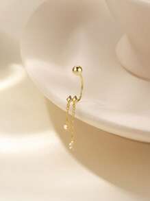 1 pièce Boucle d'oreille étoile et lune à pompons superposés pour femmes | Bijou hypoallergénique en argent sterling 925 | Boucle d'oreille clou de style de luxe, légère pour un port quotidien, soirée, mariage | Cadeau de Ramadan