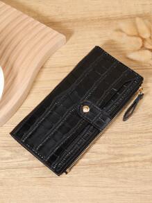 Fashionable Women's Long Wallet In Black With Crocodile Texture And Snap Closure, Premium Leather Material, Multi-Card Slots For Credit Card, Bank Card, And Coin Storage, Zipper Closure For Secure Storage Of Bills And Coins, Compact And Portable Design Perfect For Travel, Work, And Daily Use, Ideal Gift For Girlfriend, Mother, Or Teacher, And Elegant Design