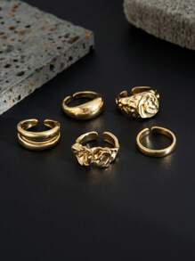 5pcs Minimalist Geometric Liquid Metal Rings Set, Adjustable Fashionable Punk Jewelry For Men