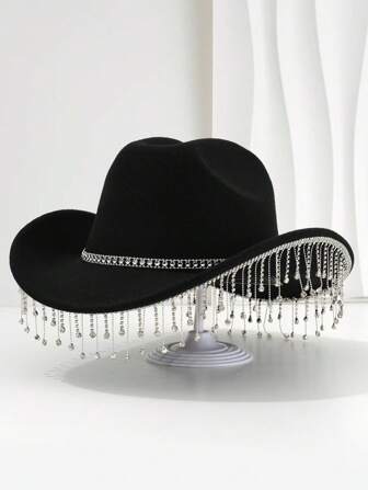 1 pièce Chapeau Gatsby brillant en polyester bohème avec franges en feutre, chapeau de fête, style européen et américain, casquette pour les quatre saisons