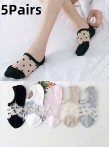 1/3/4/5 Pairs Fashionable Women Sheer Polka Dot Ankle Socks For Spring/Summer, Skin-Friendly, Breathable, Odor-Resistant, Comfortable And Moisture-Wicking, Luxurious Style, Suitable For Travel, Holidays, Parties, Christmas, Valentine's Day, Gift For Wife, Mom, Daughter, Everyday Wear - Multicolor - View 1