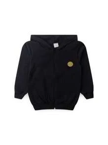 Boy's Winter Jacket With Hood And Zipper In Plush Sweatshirt - 黑色 - 查看 2