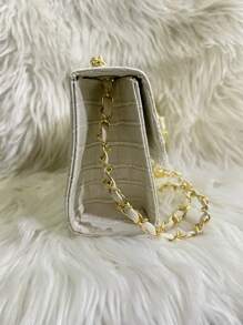 Women's Crocodile Shoulder Bag With Crossbody Strap And Swivel Closure - Beige - View 3