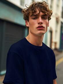 Shirt Oversized Basic Streetwear Men's T-Shirt From S To Plus SIze G3 - Navy Blue - View 1