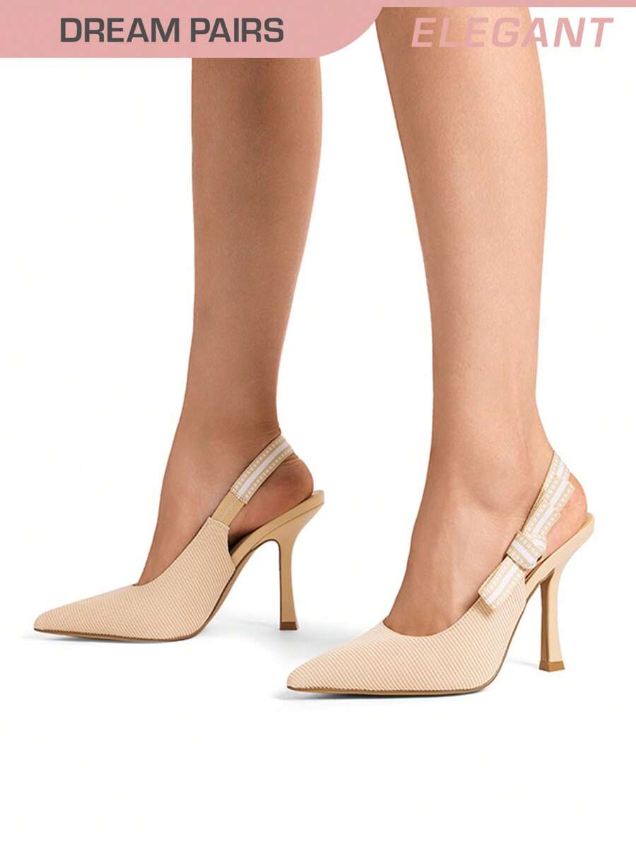 Women's Slingback Stiletto High Heels Pumps Pointed Toe Bow Elegant Shoes - 杏色 - 查看 1