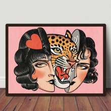 1 Pieza Póster de Lienzo Art Deco Retro Moderno, Impresión de Arte de Pared de Tigre de Amor Mal, Obra de Arte de Tinta Sin Marco, Adecuado para Oficina en Casa, Sala de Estar, Dormitorio, Baño, Cocina - Orientación Horizontal Interior, Decoración de Tigre - transparente - Ver 6