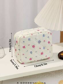 1 Pieza Bolsa de maquillaje acolchada con diseño de cereza, de gran capacidad, con cremallera, práctica y de moda, esencial para viajes y vacaciones, para almacenar artículos de higiene femenina, auriculares, cargadores, cosméticos, perfumes, productos de cuidado de la piel, y talla grande. Regalo ideal para mamá, mujeres, enfermeras, estudiantes, chicas escolares, y para decoración del hogar.