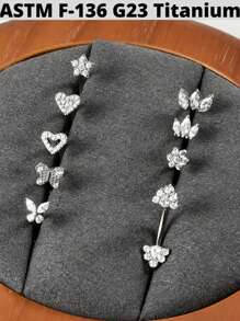 1件钛金蝴蝶耳骨穿孔锆石皇冠眉脐环花朵弧形耳骨杠铃耳骨耳钉穿孔 - 鈦原色 - 查看 7