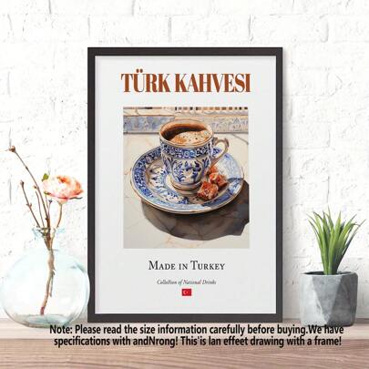 Tegelwandkunstposter met traditionele Turkse drank, geschikt voor keuken, barmuurdecoratie, geschenken, esthetische woondecoratie, woonkamermuurkunst, slaapkamermuurdecoratie, kantoormuurdecoratie, wandkunstgeschenken - canvas (ingelijst)
