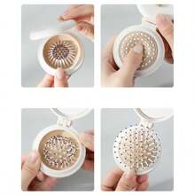 字母印花便携式迷你折叠发刷，配有集成镜子和头皮按摩功能 - 气囊垫，方便携带旅行 - 棕色 - 查看 5