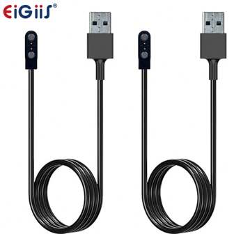  智能手表充电器 2 针磁性充电线快速 USB 充电器线兼容 EIGIIS 智能手表 KE3、KE5、EW5、S320B（2 件装，黑色&黑色）