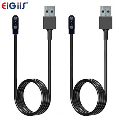  Cable de carga magnético de 2 clavijas con cable USB rápido, compatible con el smartwatch EIGIIS KE3, KE5, EW5, S320B (Paquete de 2 unidades, negro y negro)
