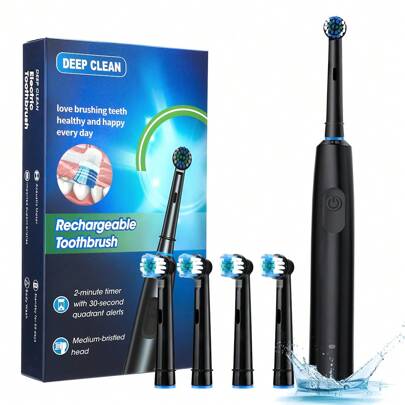 Electric Toothbrush Rechargeable Toothbrush For Adults 5 Modes Rotary Electric Toothbrushes With 4 Replacement Soft Brush Heads