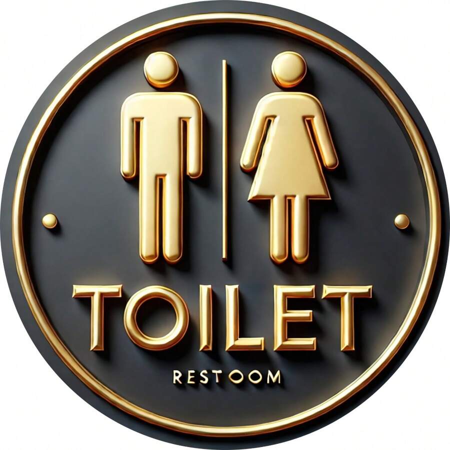 1 件 2D 平面标牌，乡村农舍“厕所”墙壁艺术，2D 墙壁装饰，时尚黑色和金色，无需电力 - 非常适合家庭、卧室、客厅装饰，随机安装孔样式