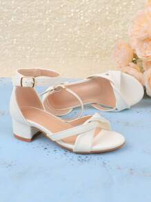 Girls White Fashion Summer Sandals, White Formal Dress, Princess Ankle Strap Sandals For Kids, Flower Girl Wedding Party Dress Chunky High Heel Open Toe Breathable Lightweight Sandals Fits Toddler, Little And Big Girls - White - View 6