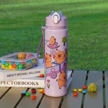 1 个 23 盎司/700 毫升可爱耐用太空杯，户外休闲运动，可爱卡通水豚主题印花，塑料水瓶，防漏，带盖和吸管，配有编织手柄带，适合户外露营、野餐、学校、旅行、节日礼物、母亲节、复活节、独立日、生日礼物