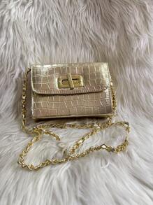 Women's Crocodile Shoulder Bag With Crossbody Strap And Swivel Closure - 金光 - 查看 2