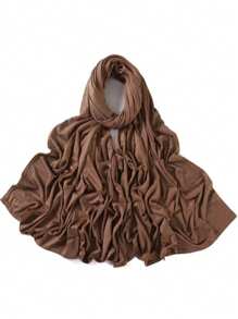 1 Stück Damen Jersey-Schal mit schwer bestickter Bordüre in Unifarbe, eleganter Strass-besetzter Schal mit Malay-Strass, langer Jersey-Hijab-Schal, afrikanisches Kopftuch, geeignet als Reise-, Urlaubs- und Party-Accessoire für Damen