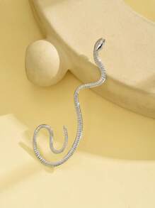 1pc Gothic Metal Snake Style Asymmetric Ear Cuff, Creative Unique Design No Piercing Required, Suits Daily Wear And Party - Silver - View 3