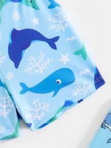 3 Packs Boys Cute Ocean Shark Pattern Beach Shorts, Dinosaur Print Swim Trunks, Suitable For Summer Beach, Vacation, Pool Outdoor Activities Swimwear - Multicolor - View 5