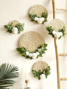 1/5 vòng hoa trang trí tường bằng rơm đan thủ công - Trang trí hoa treo phong cách mộc mạc Boho với hoa hồng trắng nhân tạo và lá xanh, hoàn hảo cho mùa xuân/hè, đám cưới, Ngày của Mẹ, nhà và phòng khách theo phong cách nông trại. - Nhiều màu - Xem 9