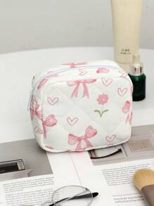 1 Pieza Bolsa de maquillaje acolchada con diseño de cereza, de gran capacidad, con cremallera, práctica y de moda, esencial para viajes y vacaciones, para almacenar artículos de higiene femenina, auriculares, cargadores, cosméticos, perfumes, productos de cuidado de la piel, y talla grande. Regalo ideal para mamá, mujeres, enfermeras, estudiantes, chicas escolares, y para decoración del hogar.