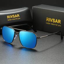 RIVSAR 男士偏光方形双桥复古太阳镜，户外运动骑行驾驶钓鱼眼镜带盒，礼盒适合夏季海滩度假、户外、旅行 - 多色 - 查看 2