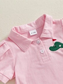 Vestido tipo polo para niñas pequeñas con bordado de cerezas, manga corta, plisado, vestido de tenis, vestido de verano de corte A - Rosa - Ver 5
