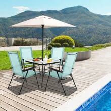 Set Of 4 Patio Folding Dining Chairs Outdoor Portable Sling Back Chairs - 綠色 - 查看 6