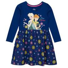 Disney Frozen Dress | Anna And Elsa Girls' Long Sleeve Skater Dress | Kids' Dresses - Multicolor - View 1