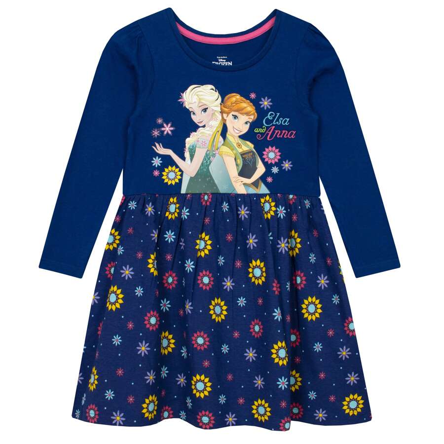 Disney Frozen Dress | Anna And Elsa Girls' Long Sleeve Skater Dress | Kids' Dresses - Multicolor - View 1
