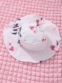 2 件女童休闲花卉印花露背上衣和纯色荷叶边蛋糕裙套装（带帽子），夏季